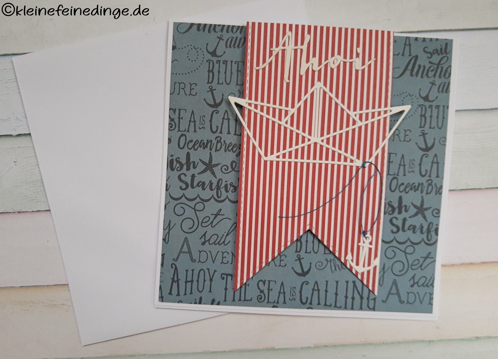 ⚓ Grußkarte „Ahoi“ – maritimes Design mit Papierboot & Anker ⚓